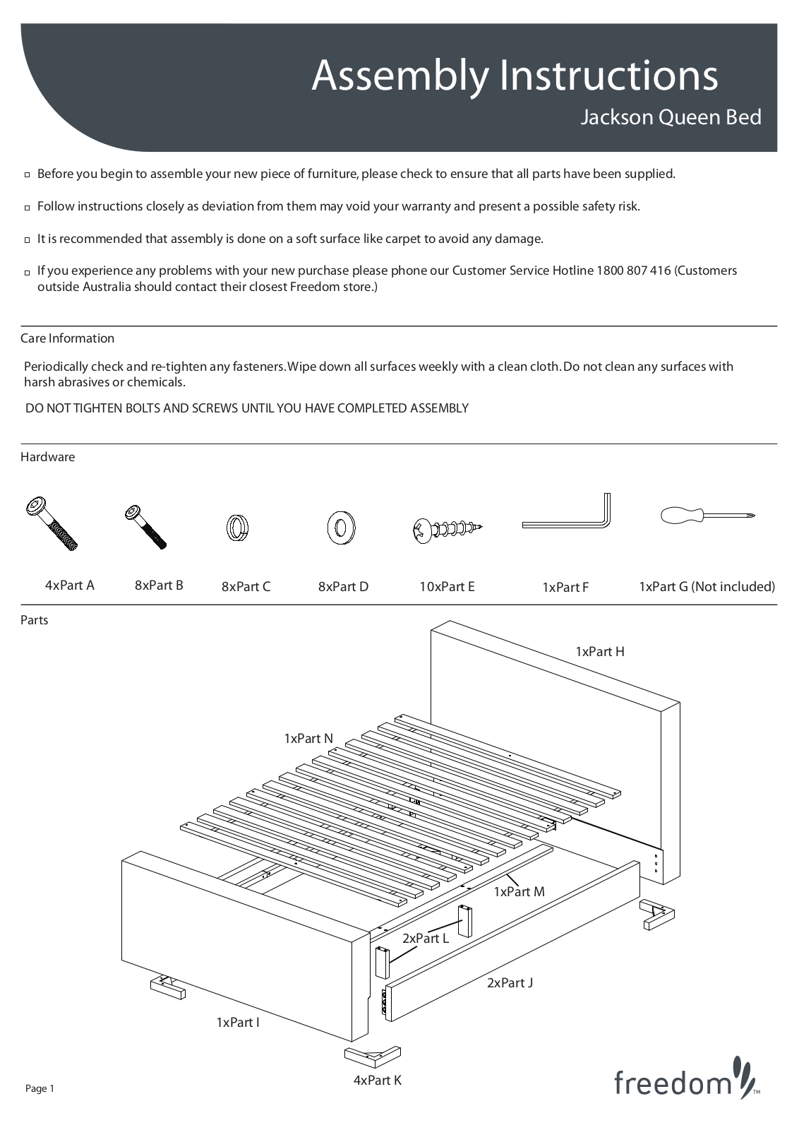 Freedom Jackson Queen Bed Assembly Instruction