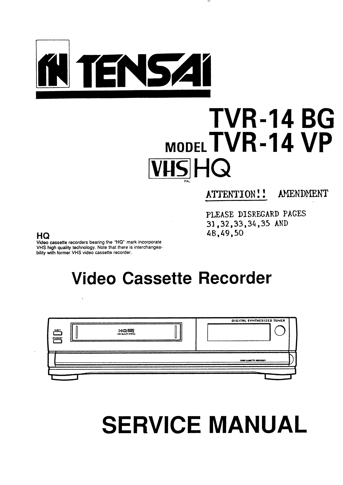 Tensai TVR-14 VP, TVR-14 BG Service Manual