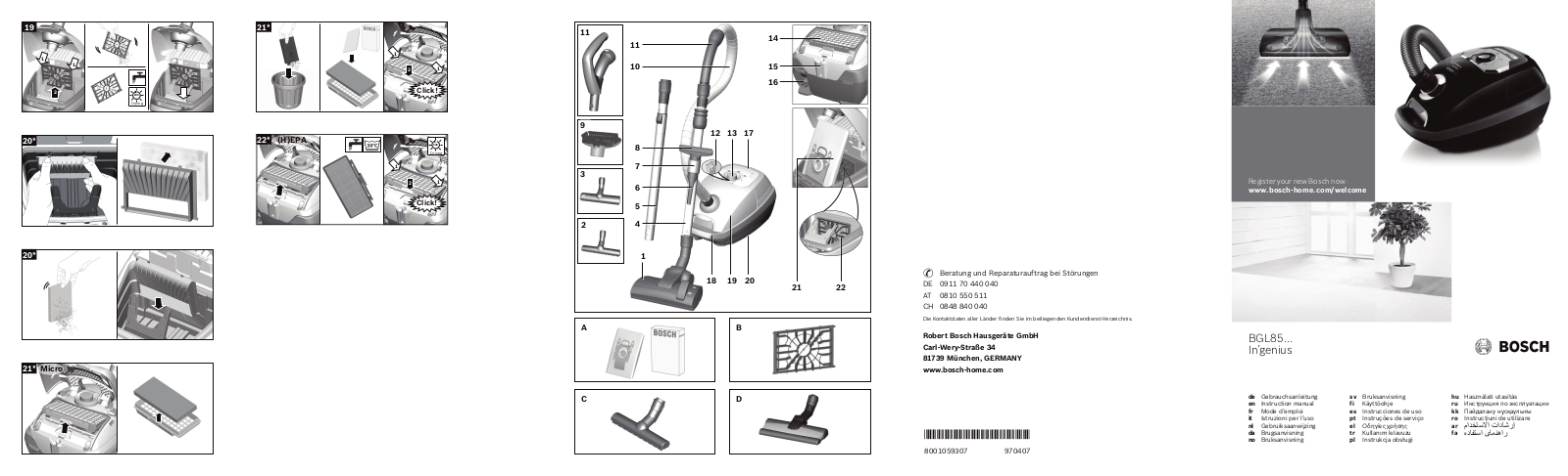 Bosch BGL 85S330 User manual