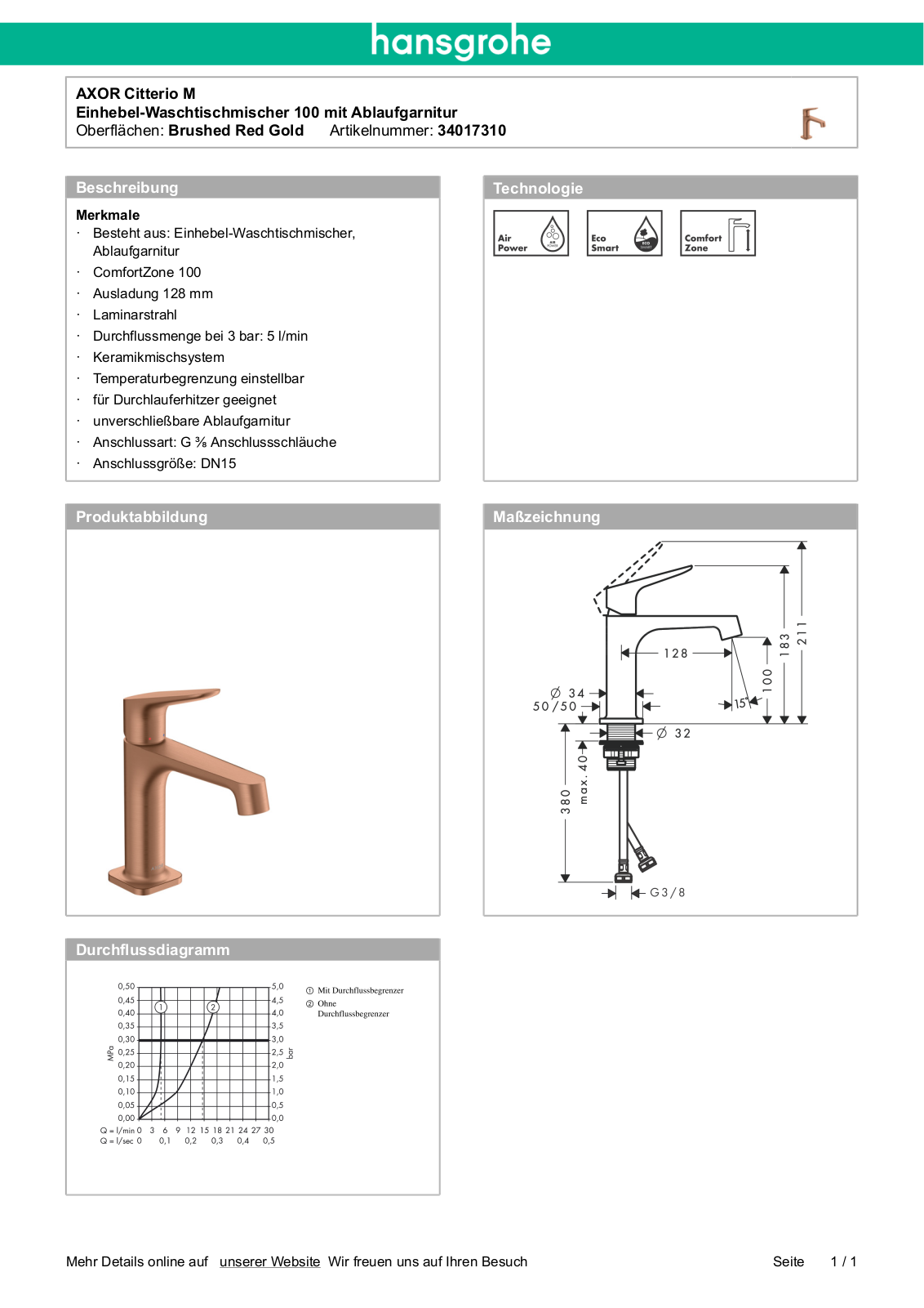 Hansgrohe AXOR 34017310 User Manual