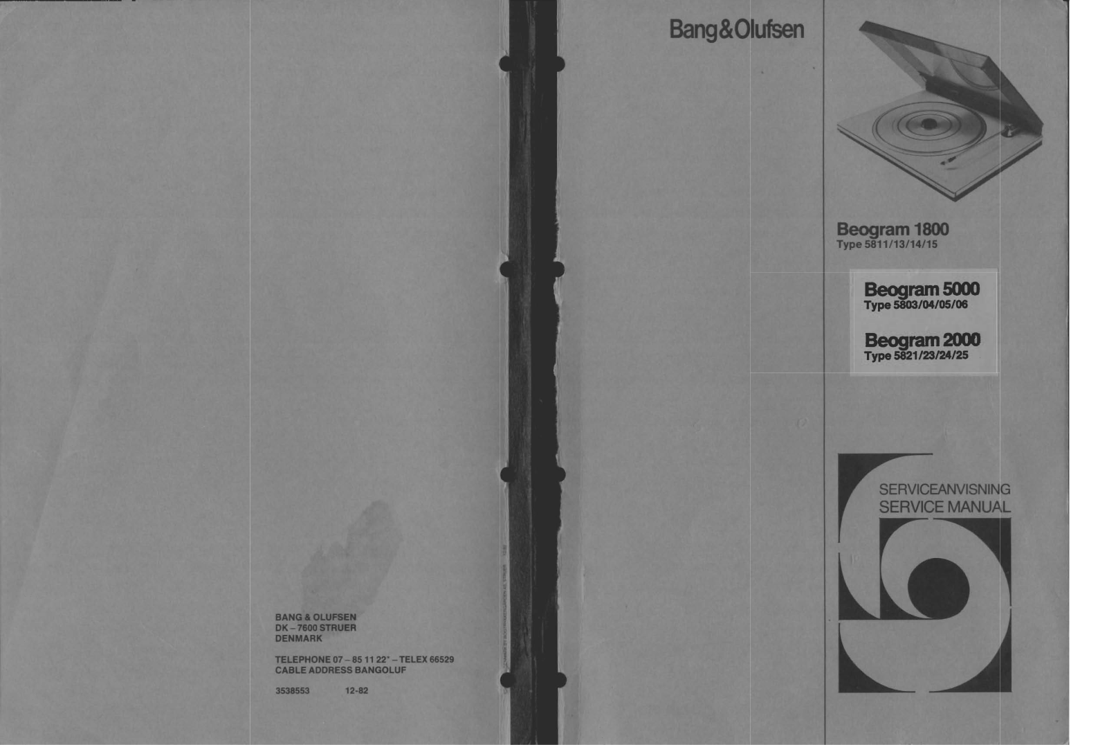 Bang Olufsen Beogram 1800, RX-2, Beogram 2000 Service Manual