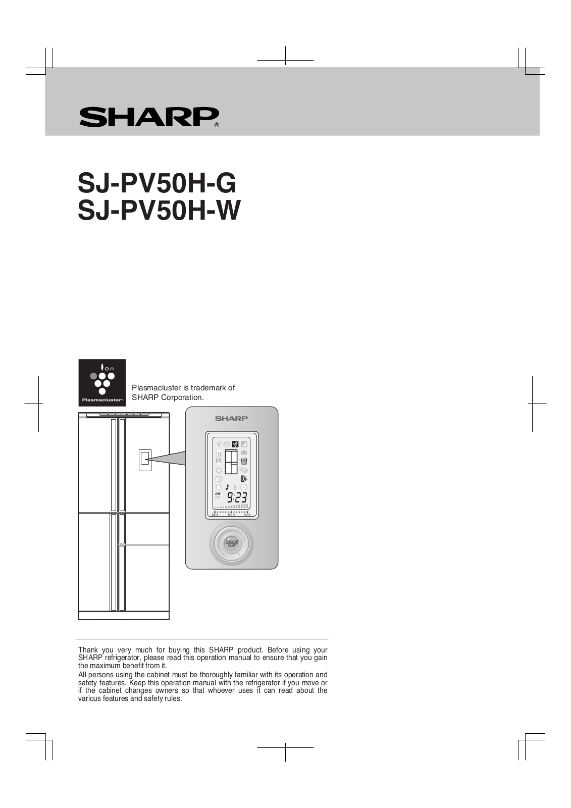 Sharp SJ-PV50H-G, SJ-PV50H-W Operating Manual