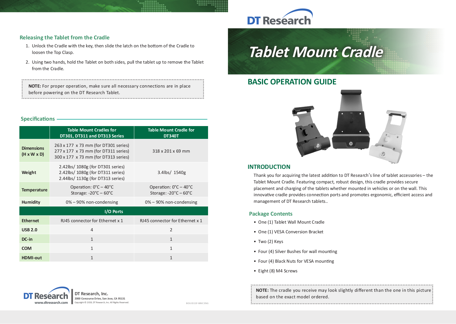 DT Research Tablet Mount Cradle Series Basic Operation Manual - ManualMachine.com