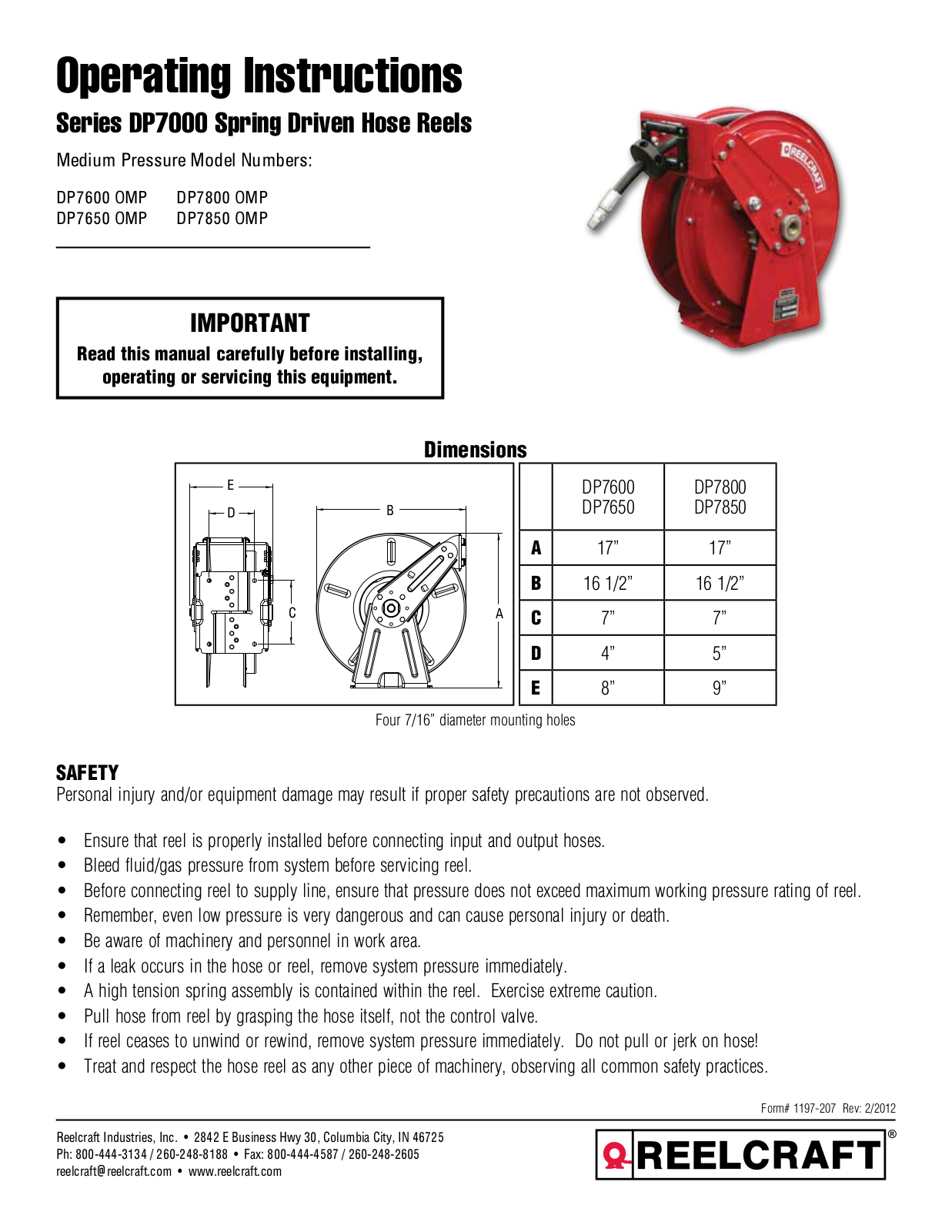 Reelcraft DP7000 User Manual