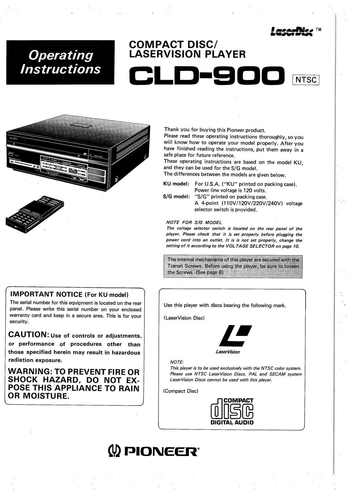 Pioneer CLD-900 User Manual