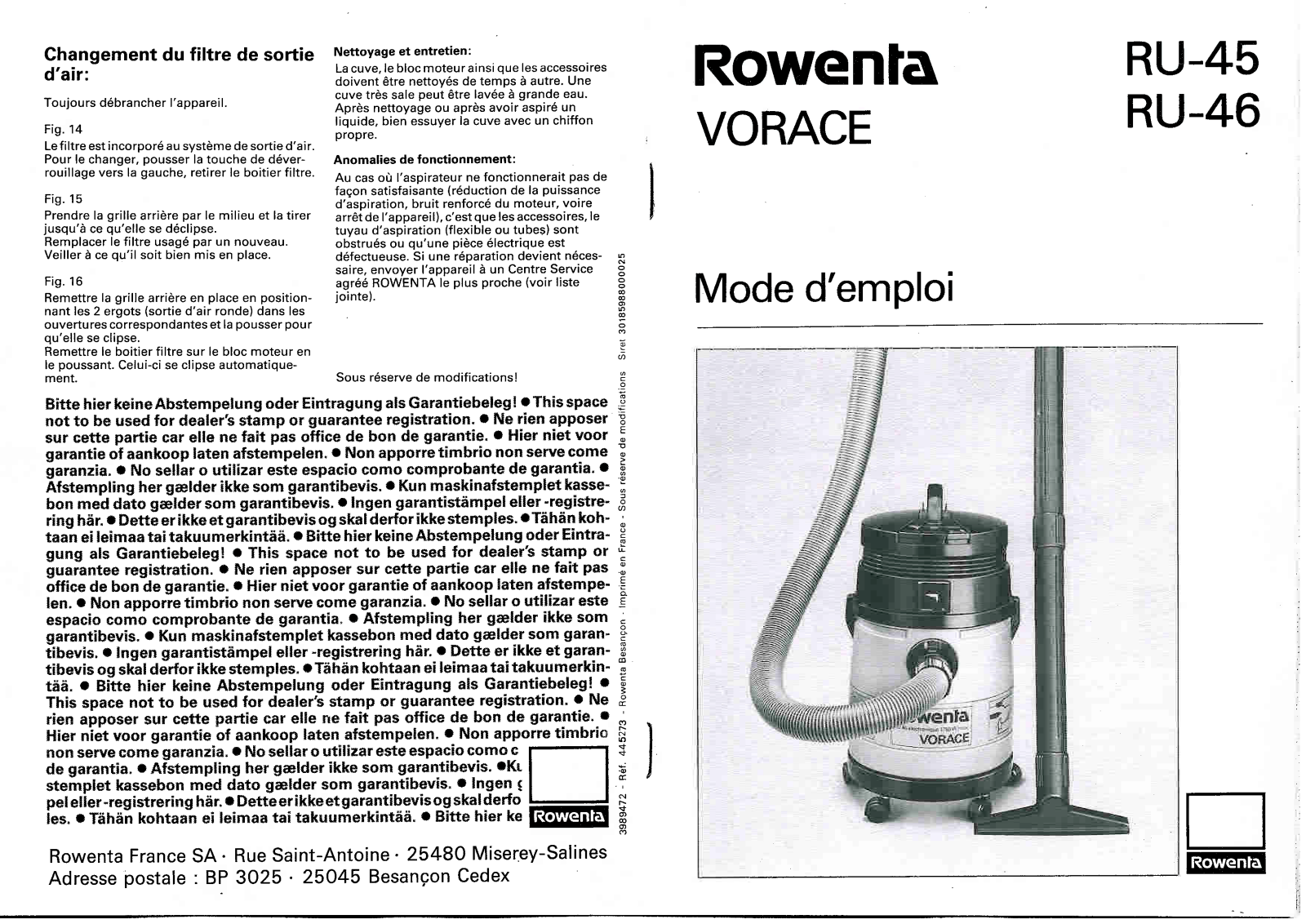 Rowenta RU 45 User Manual