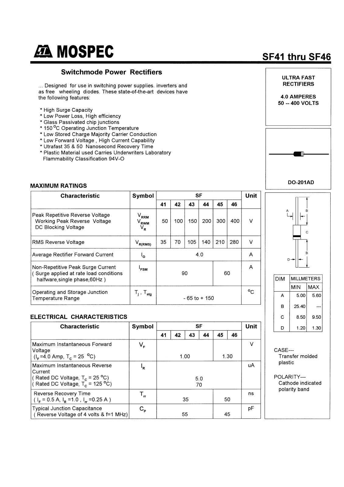 MOSPEC SF41, SF42, SF43, SF44, SF45 Datasheet