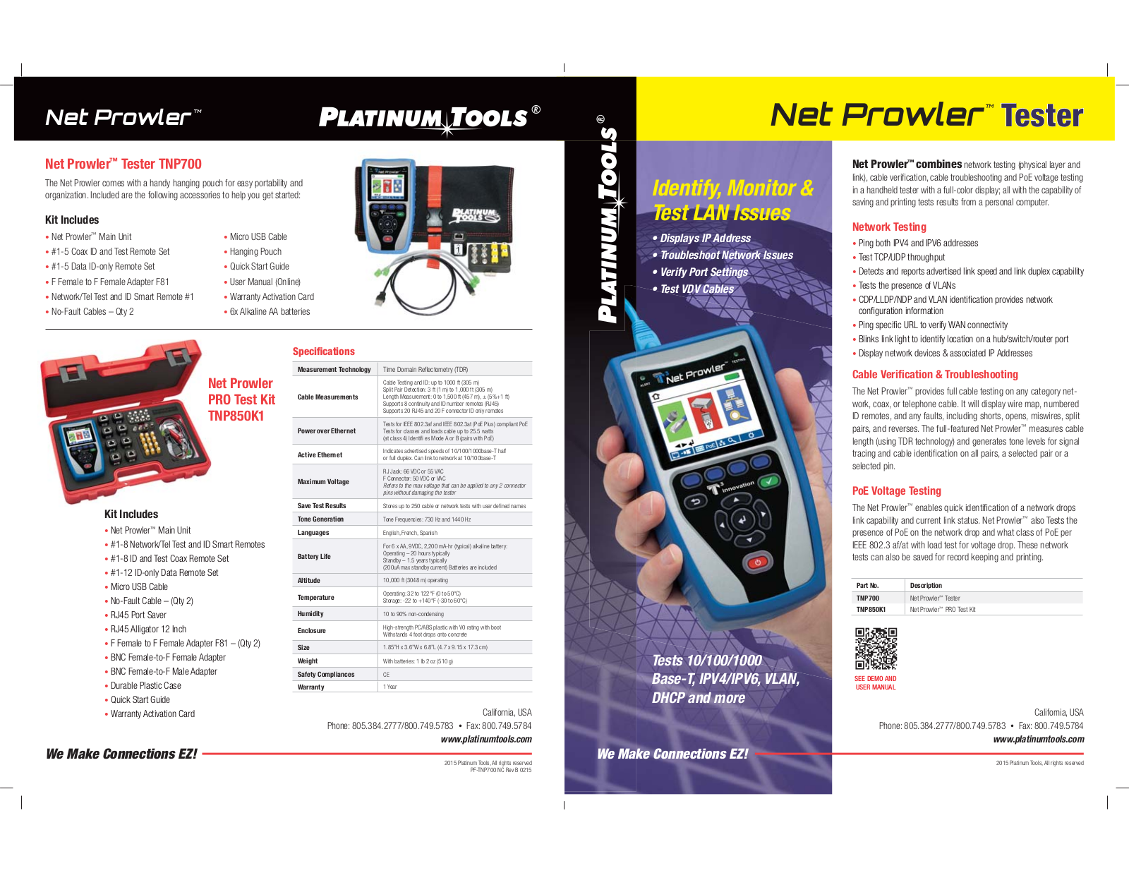 Platinum Tools TNP700, TNP850K1 Specsheet