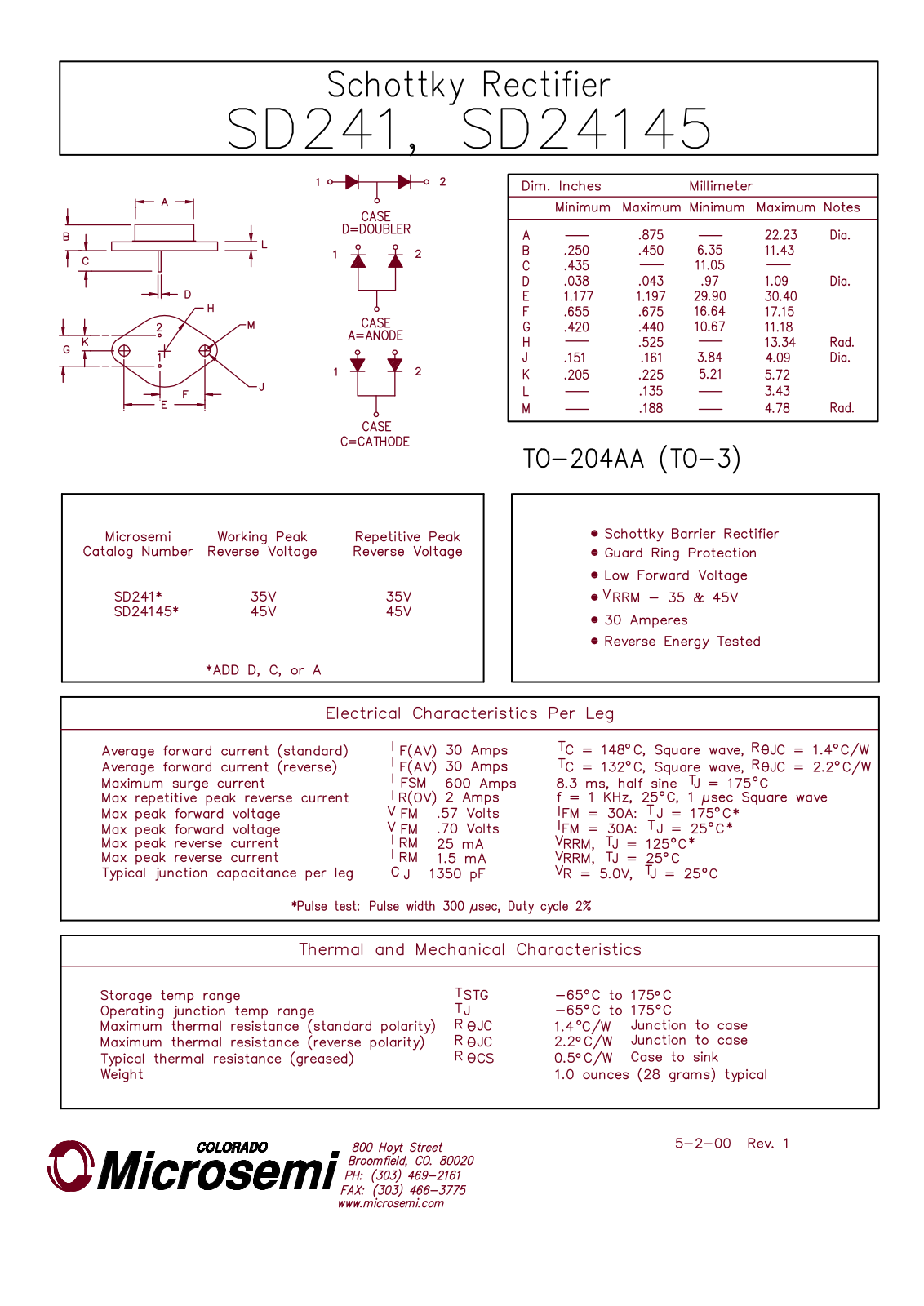 Microsemi Corporation SD241, SD24145 Datasheet