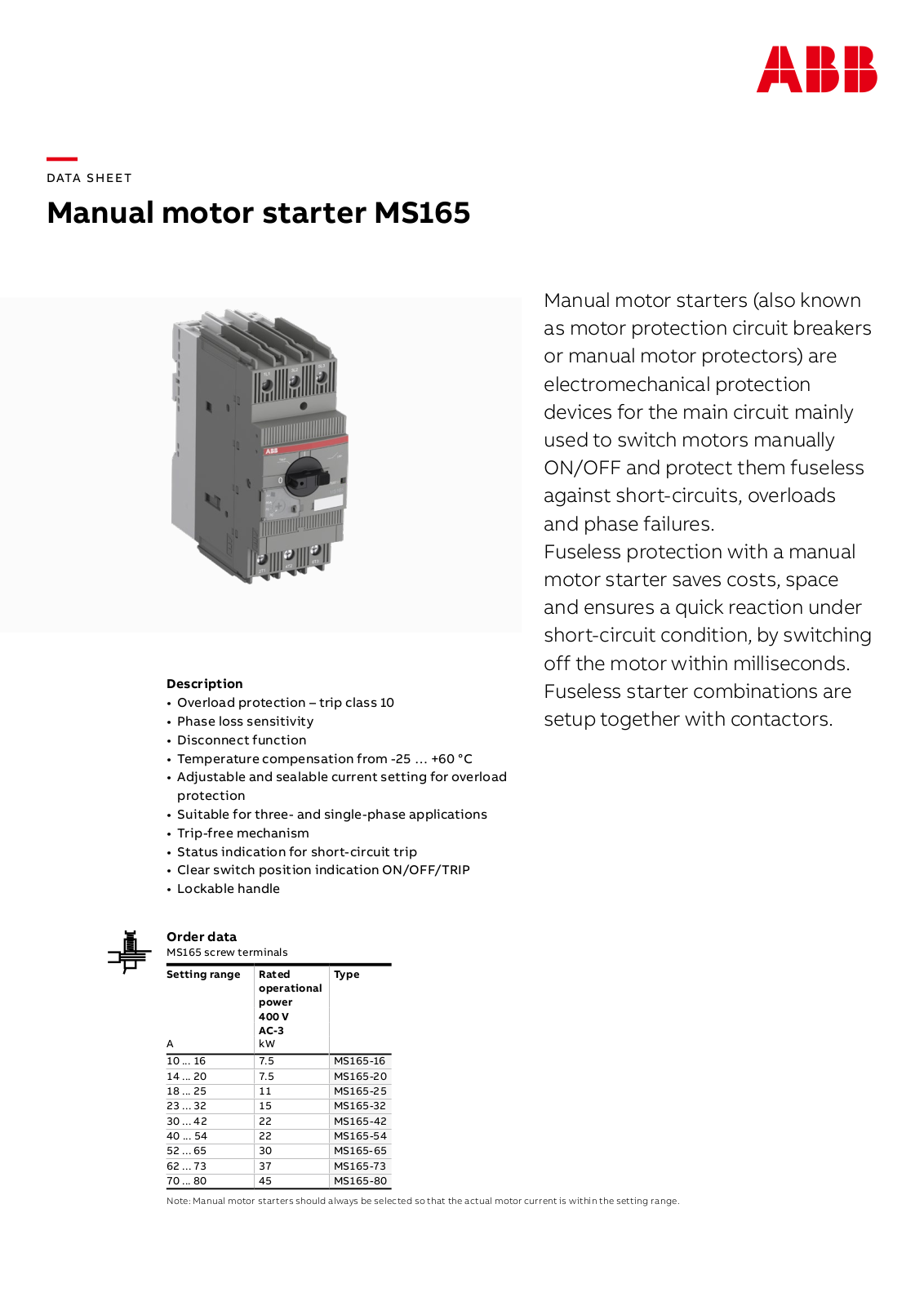 ABB MS165 Data Sheet