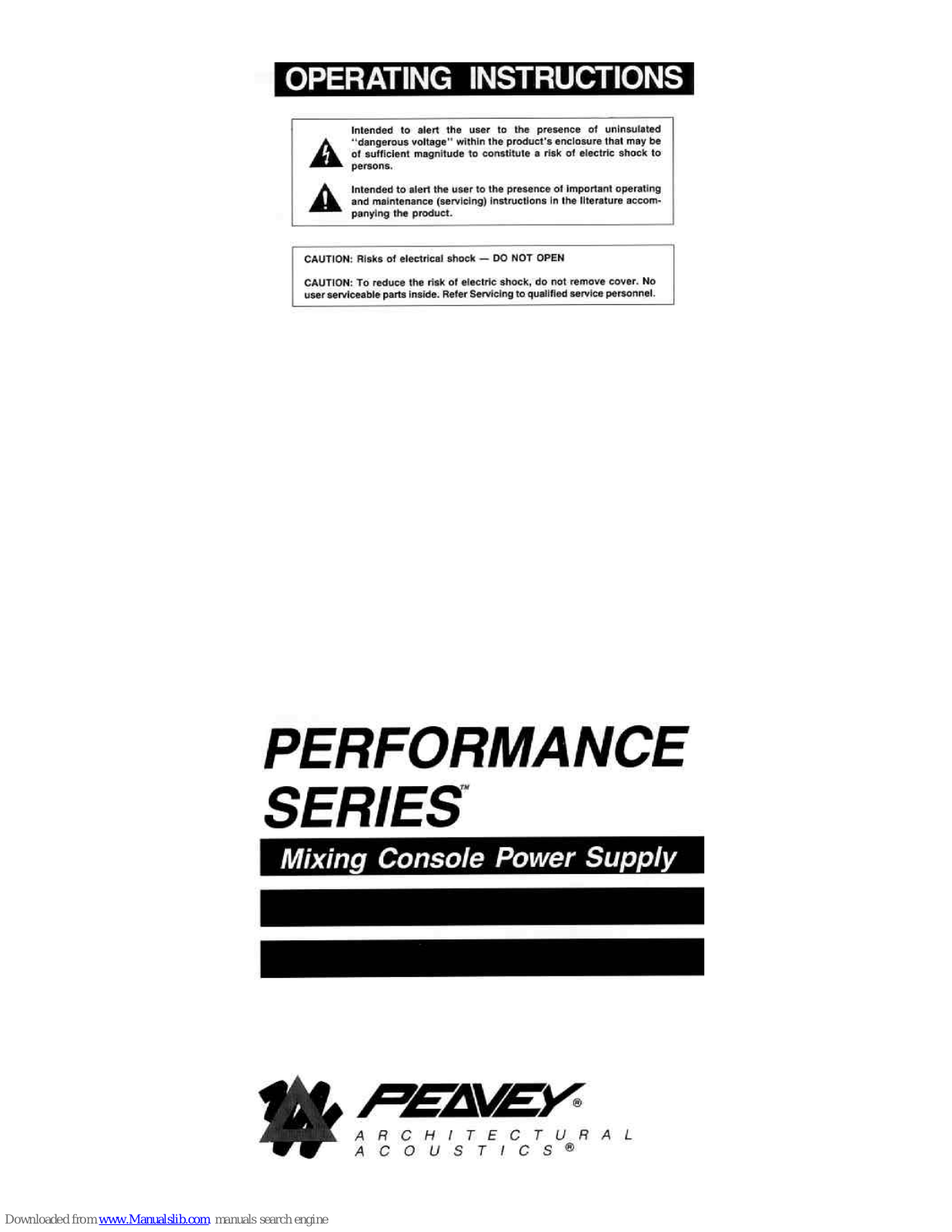 Peavey Performance Series Operating Instructions Manual