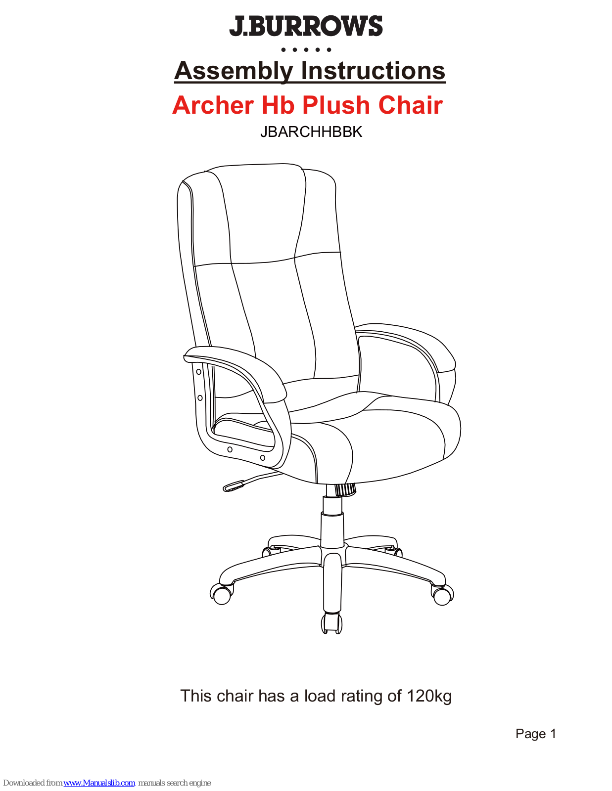 J.Burrows JBARCHHBBK Assembly Instructions Manual