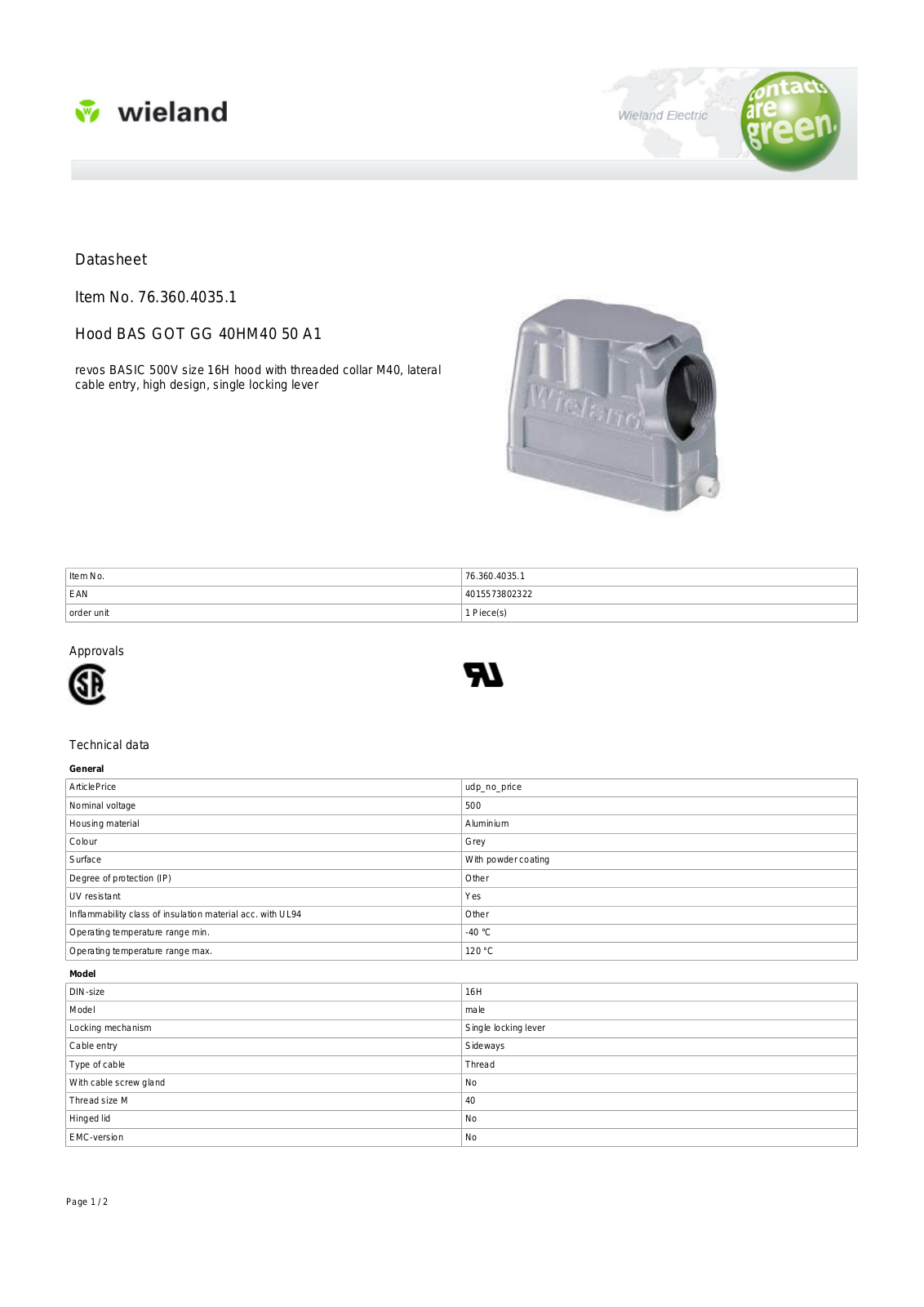 Wieland 76.360.4035.1 Data Sheet - ManualMachine.com