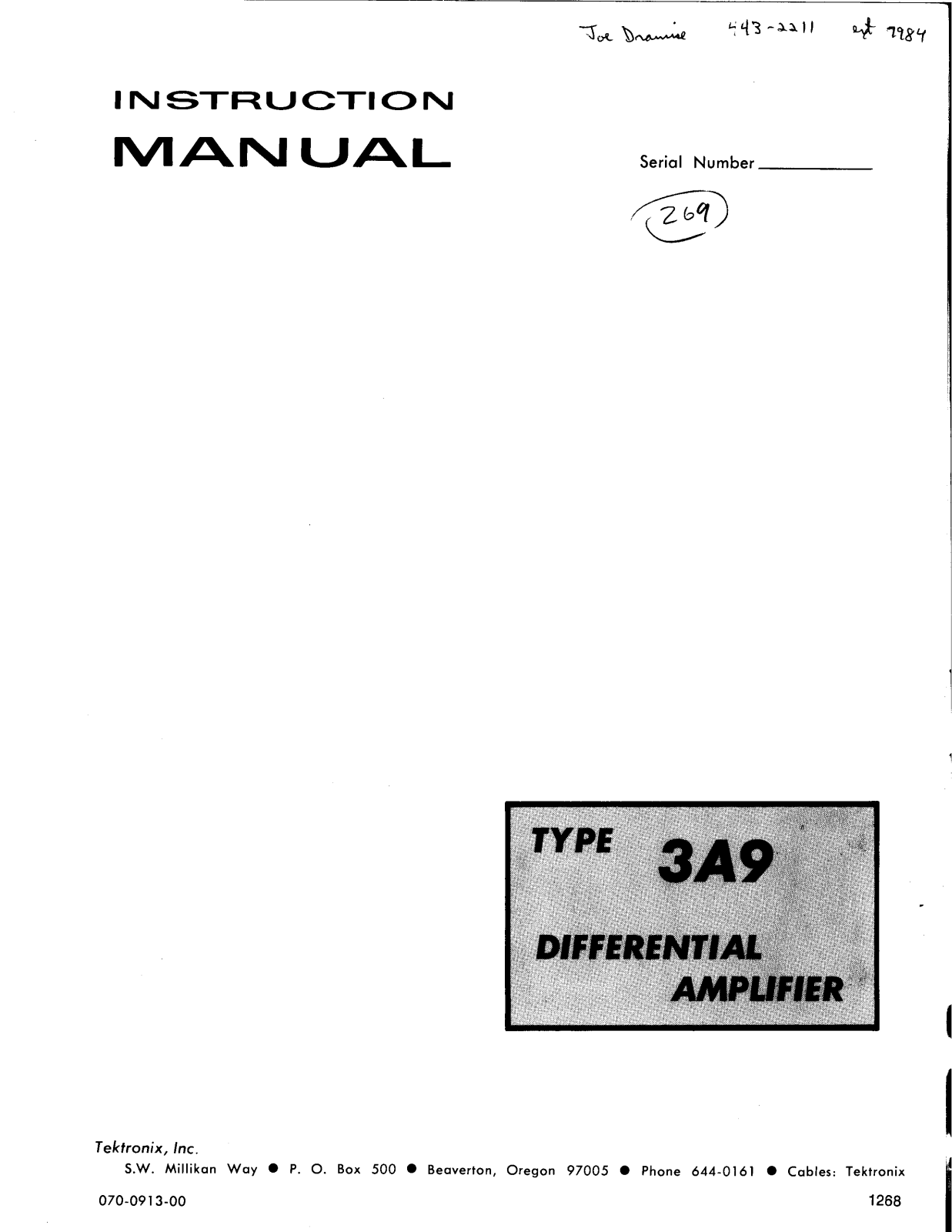 Tektronix 3A9 User Manual