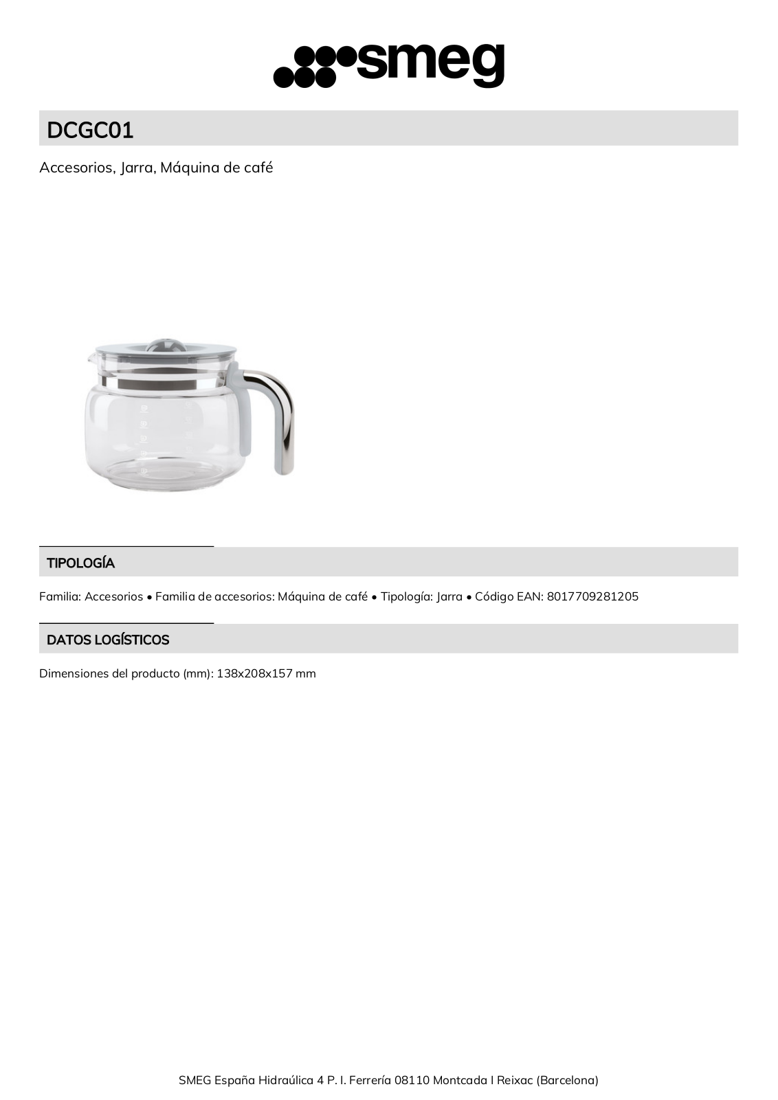 Smeg DCGC01 Product Information Sheet