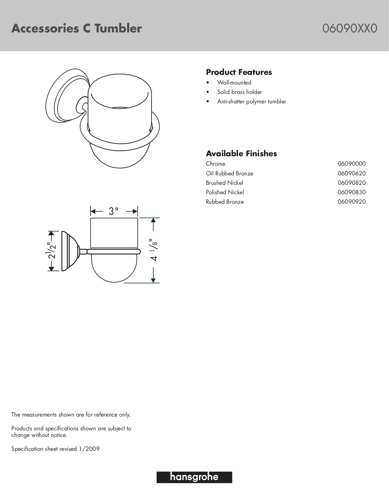 Hans Grohe 06090XX0, 06090920, 06090820, 06090620, 06090830 User Manual