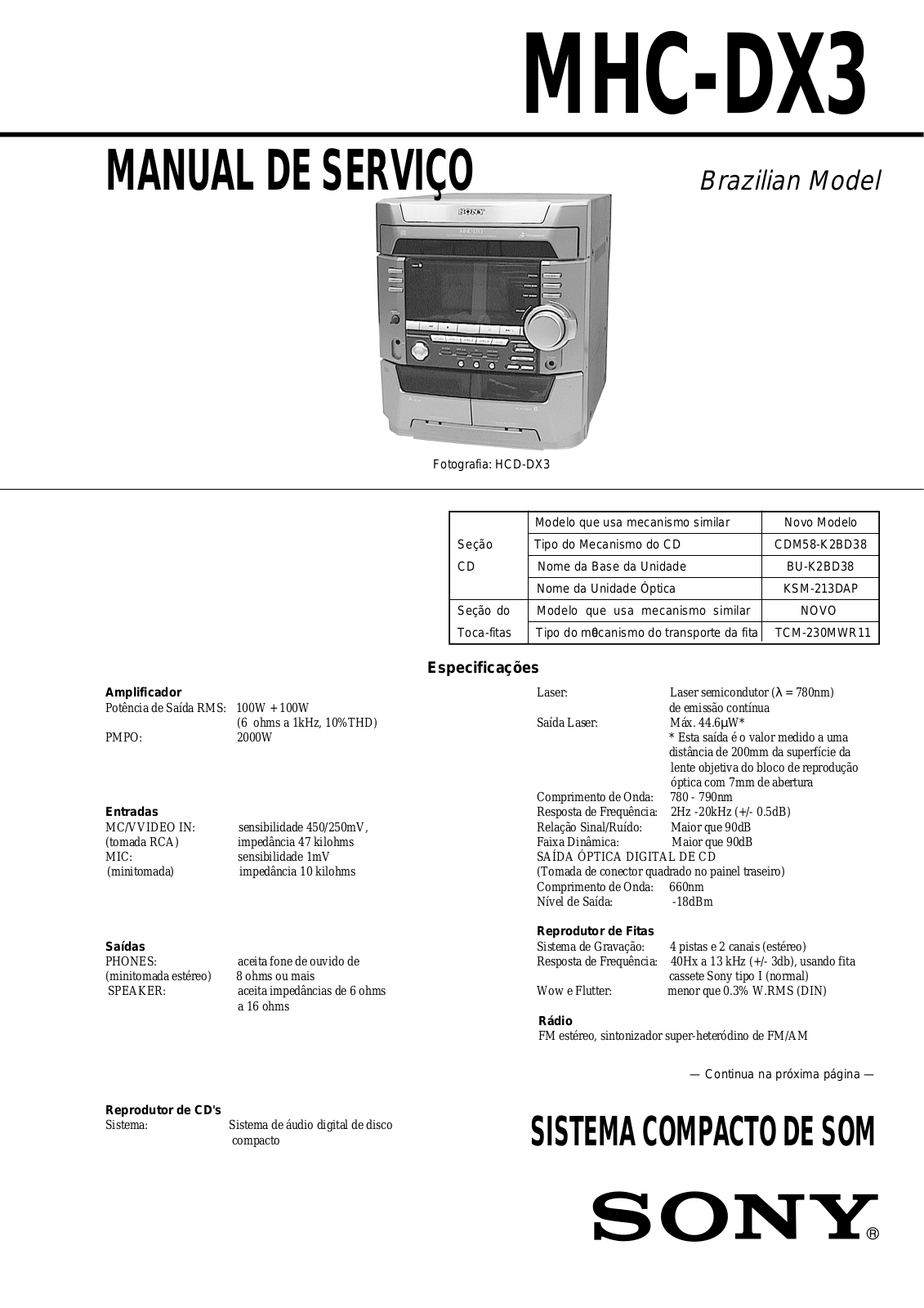 Sony MHCDX-3 Service manual