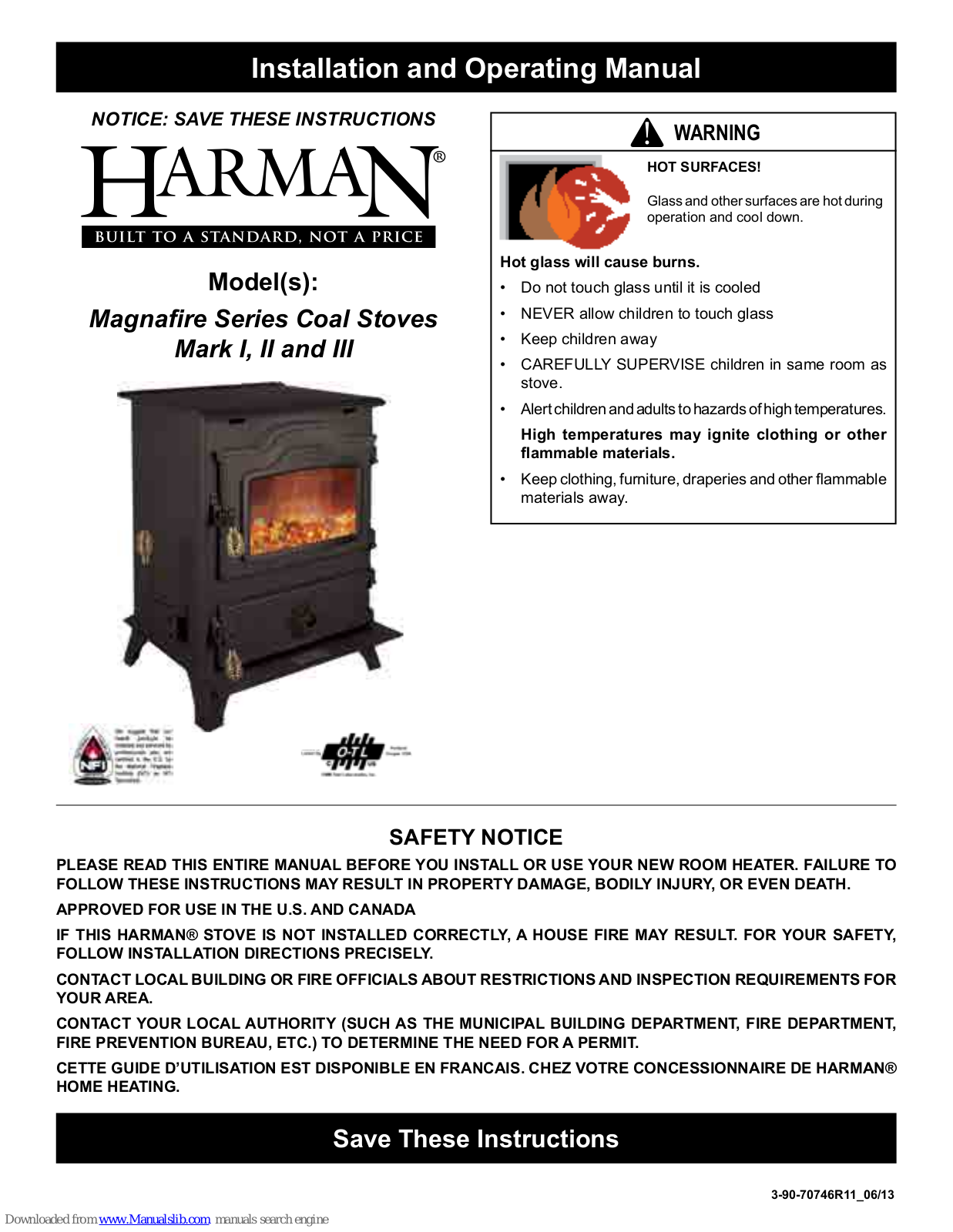 Harman Stoves Magnafire Coal Stoves Mark II, Magnafire Coal Stoves Mark III Installation And Operating Manual