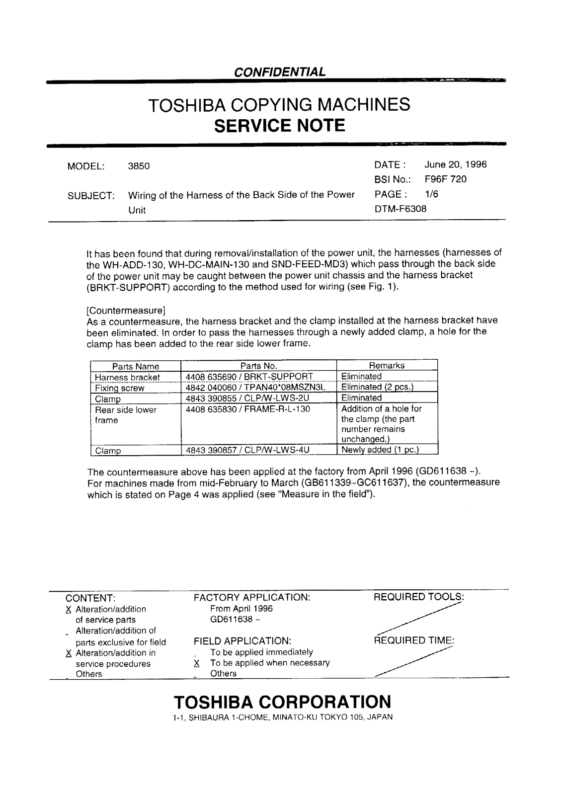 Toshiba f96f720 Service Note