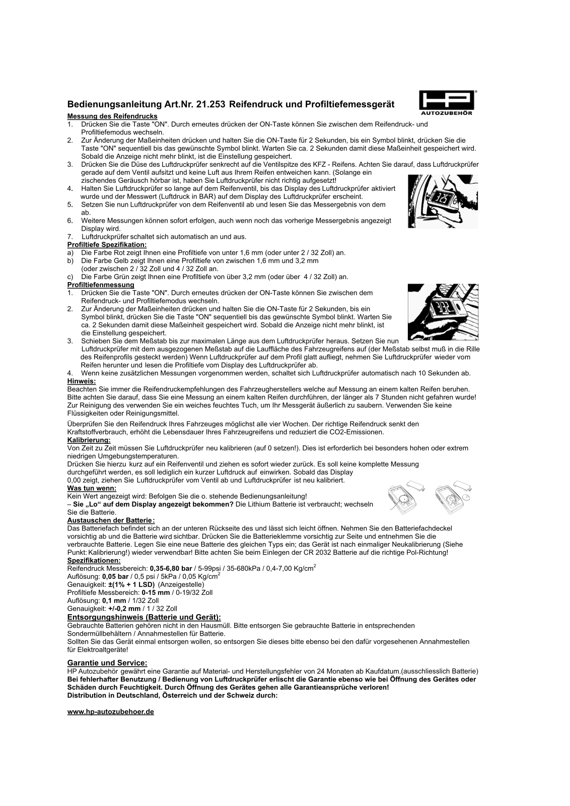 HP Autozubehör 21253 User guide