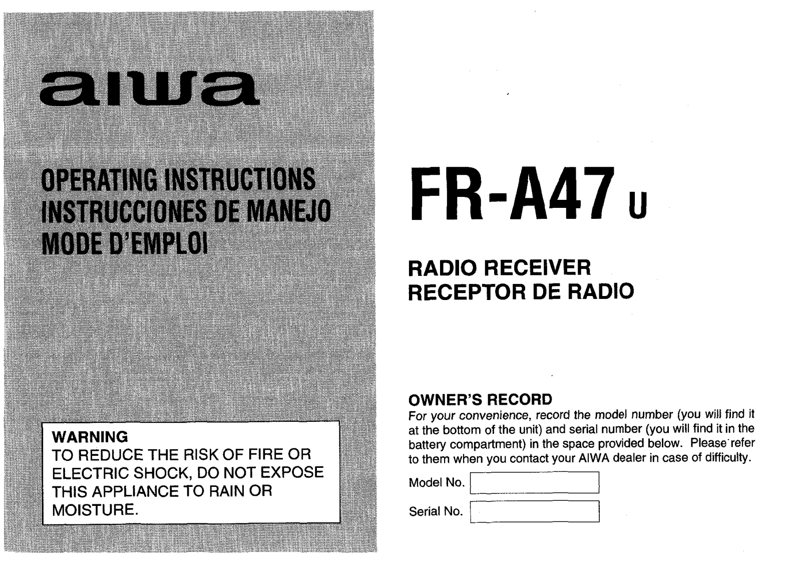 AIWA FR-A47 Operating Instructions