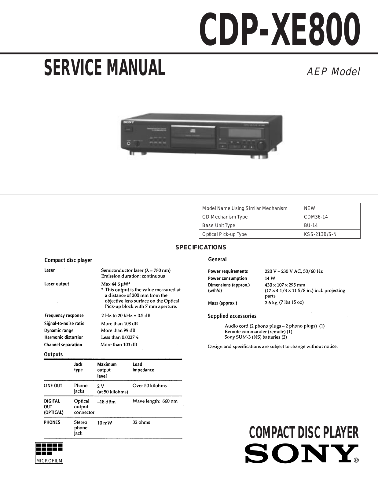 Sony CDP-XE800 Service Manual