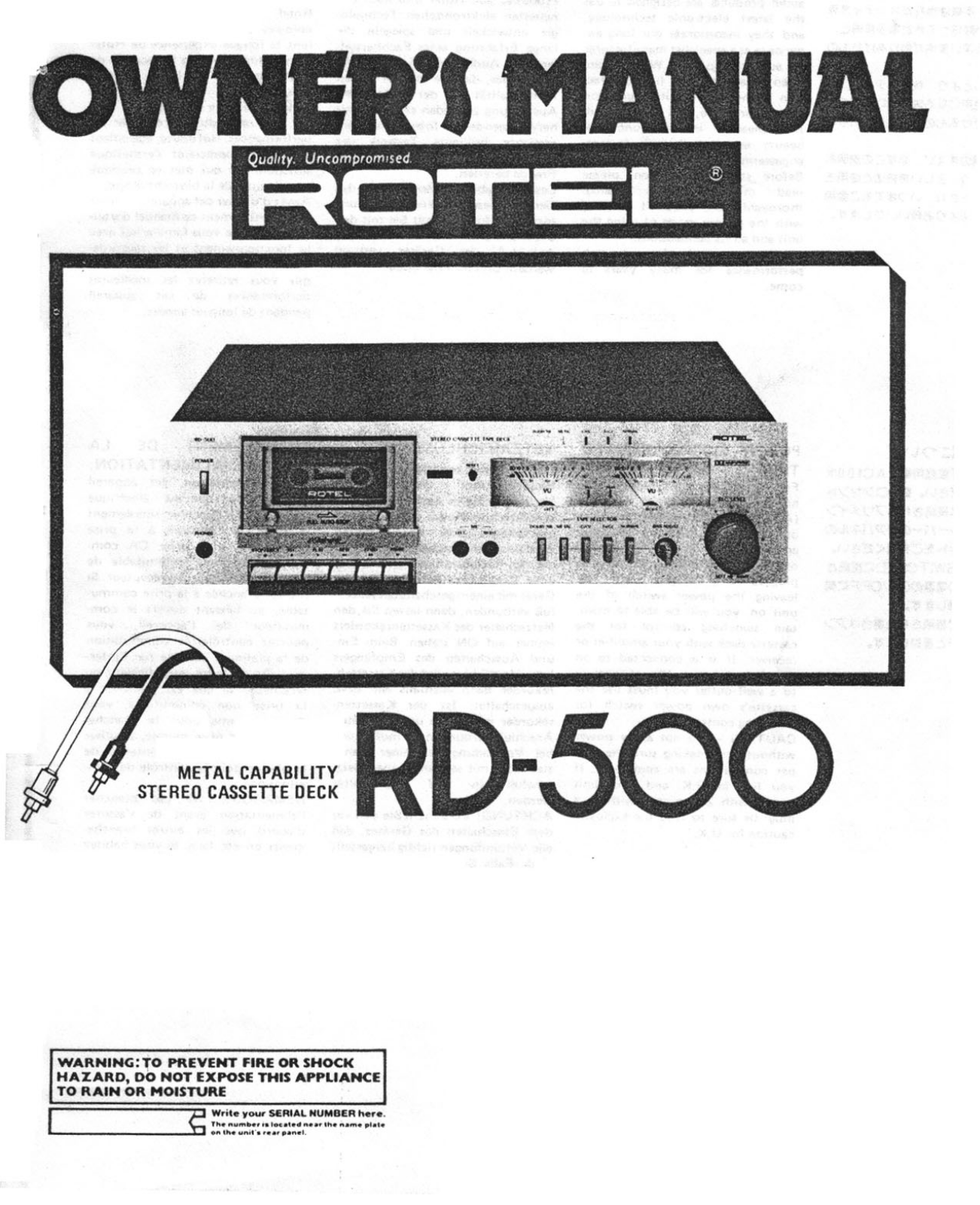 Rotel RD-500 User Manual