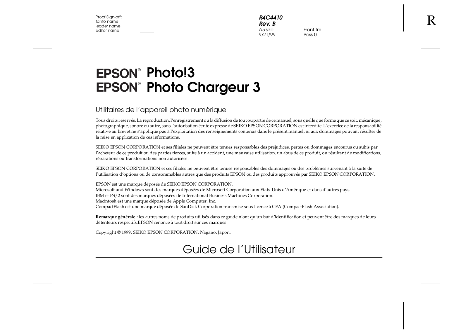 EPSON PHOTOPC 2100Z, PHOTOPC 3000Z, PHOTOPC 3100Z, PHOTOPC 500, PHOTOPC 750Z User Manual
