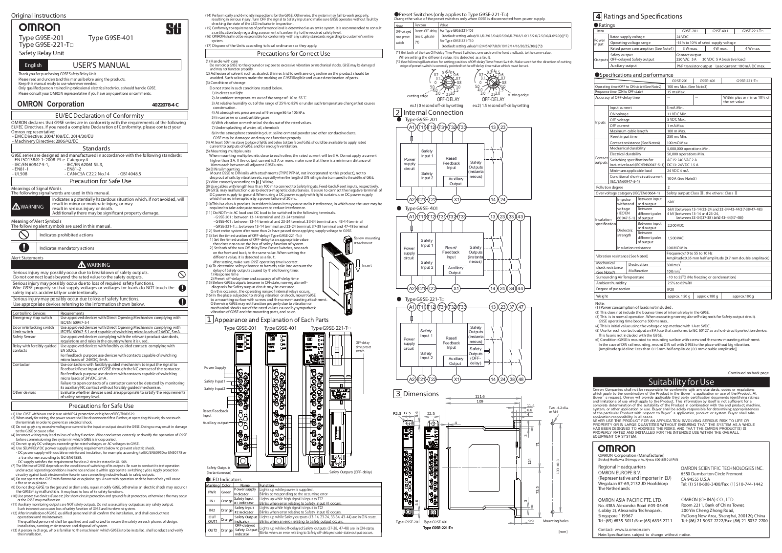 Omron G9SE-201, G9SE-201-T, G9SE-401 User Manual