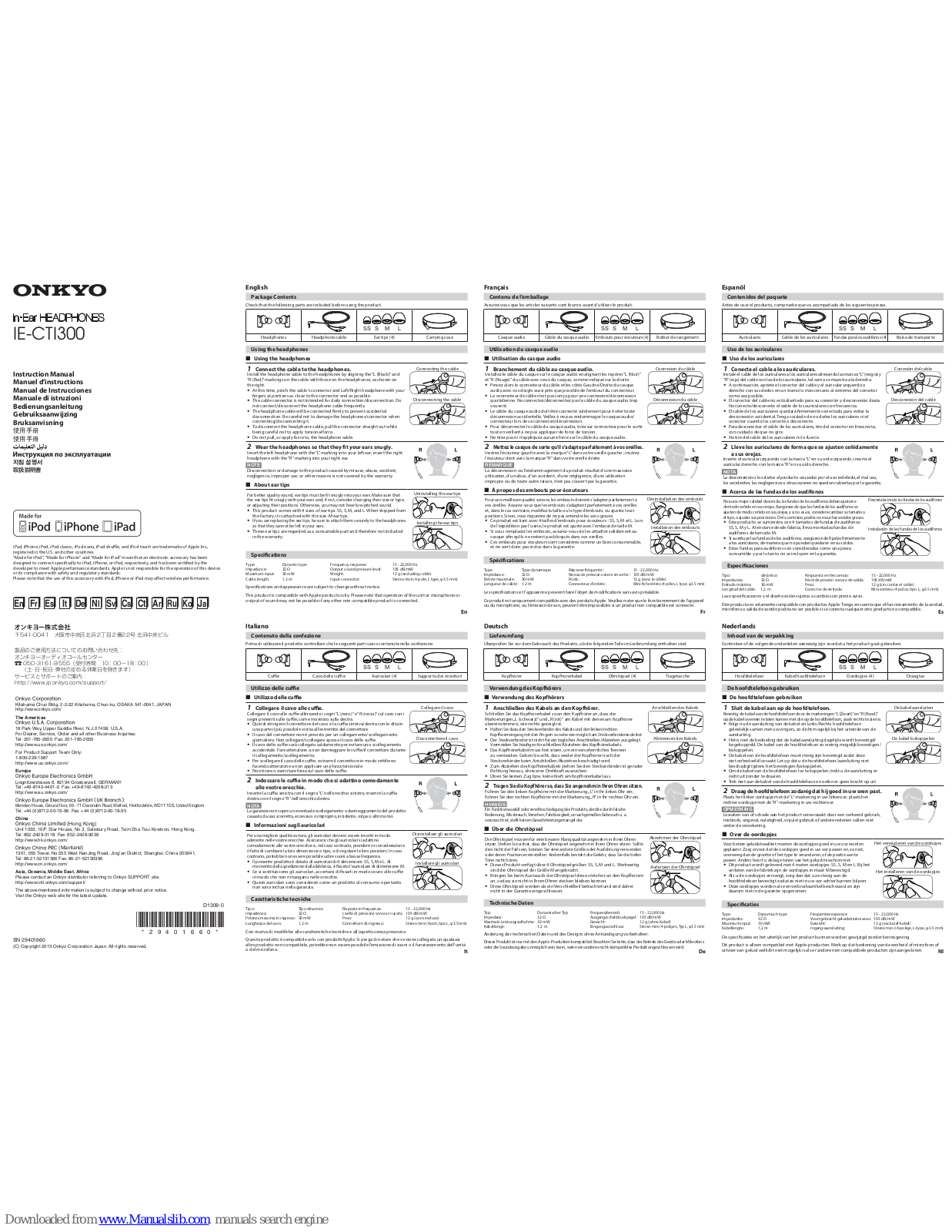 Onkyo IE-CTI300, IE-HF300, IE-FC300 Instruction Manual