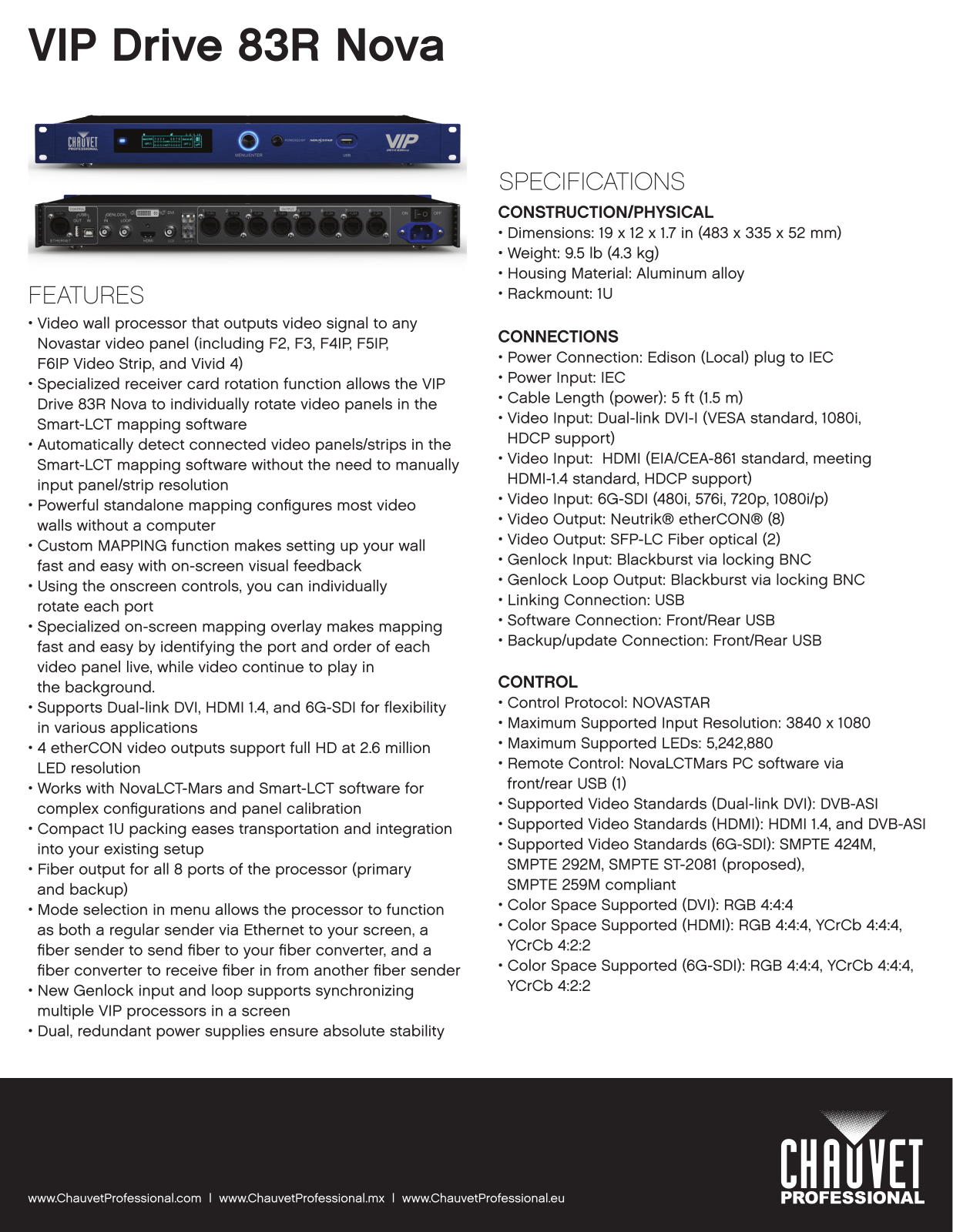 Chauvet Pro VIPDRIVE83RNOVA Data Sheet