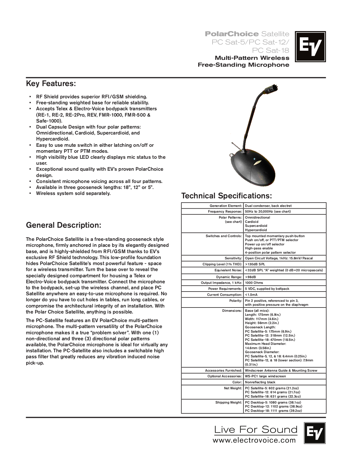 Electro-Voice PolarChoice Satellite, PC Sat-18, PC Sat-5, PC Sat-12 Series Manual