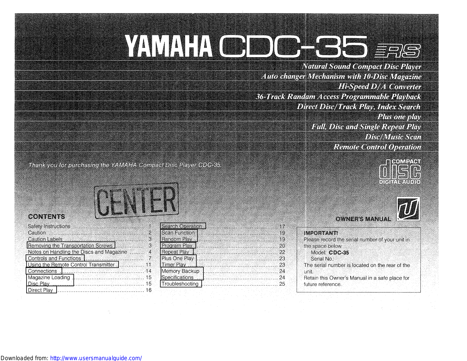 Yamaha Audio CDC-35 User Manual