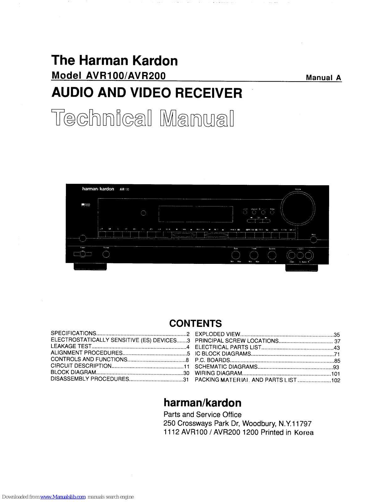 Harman AVR 200 User Manual