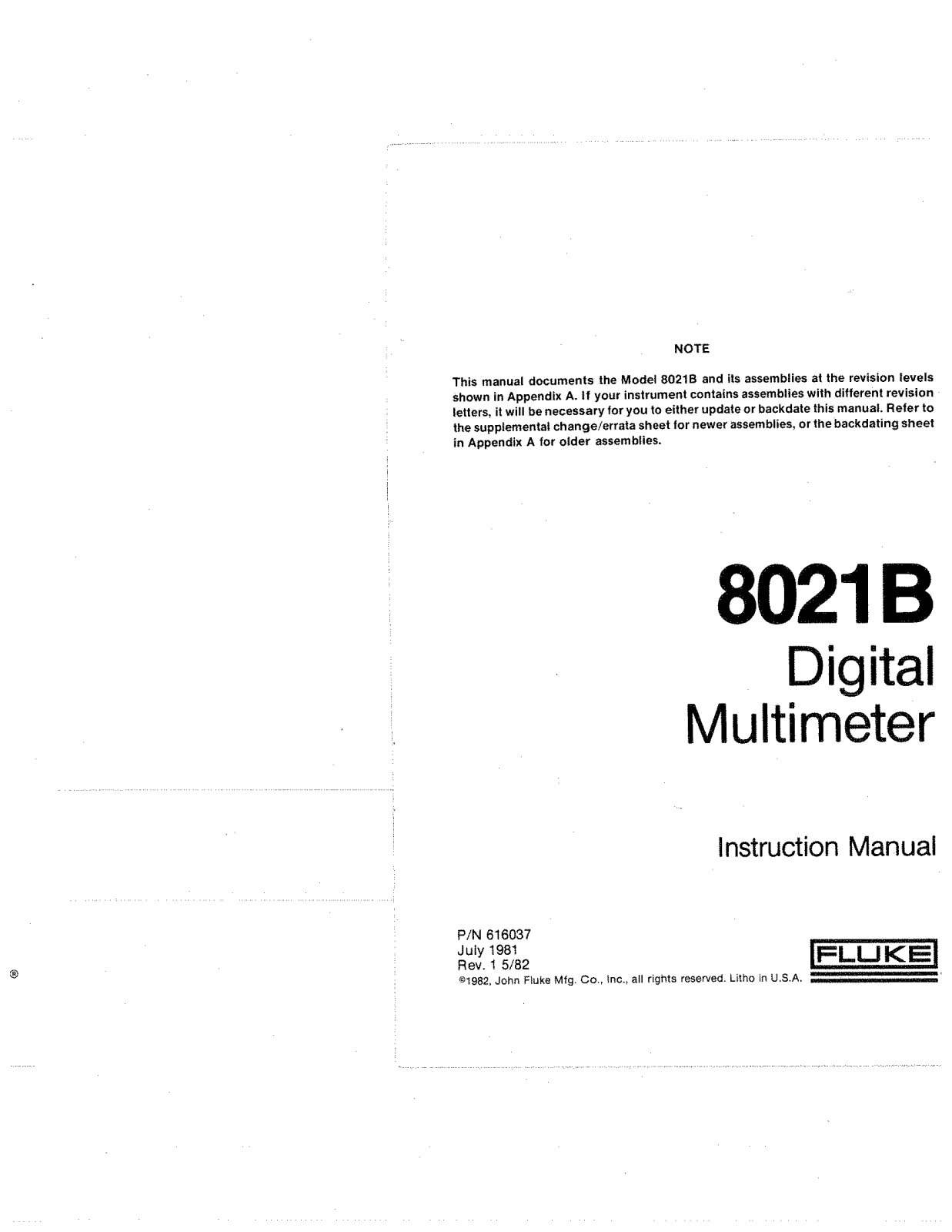 Fluke 8021B Service manual