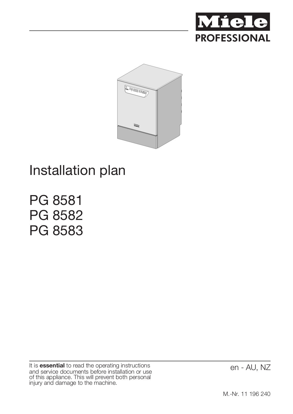 Miele PG 8581, PG 8582, PG 8583 Installation diagram