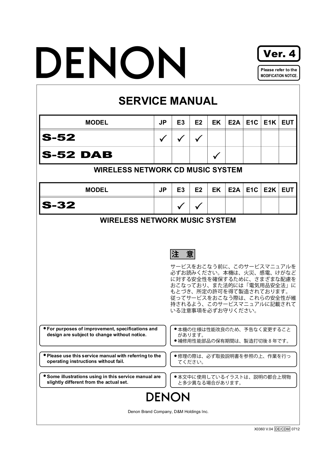 Denon S-52-DAB, S-52 Service Manual