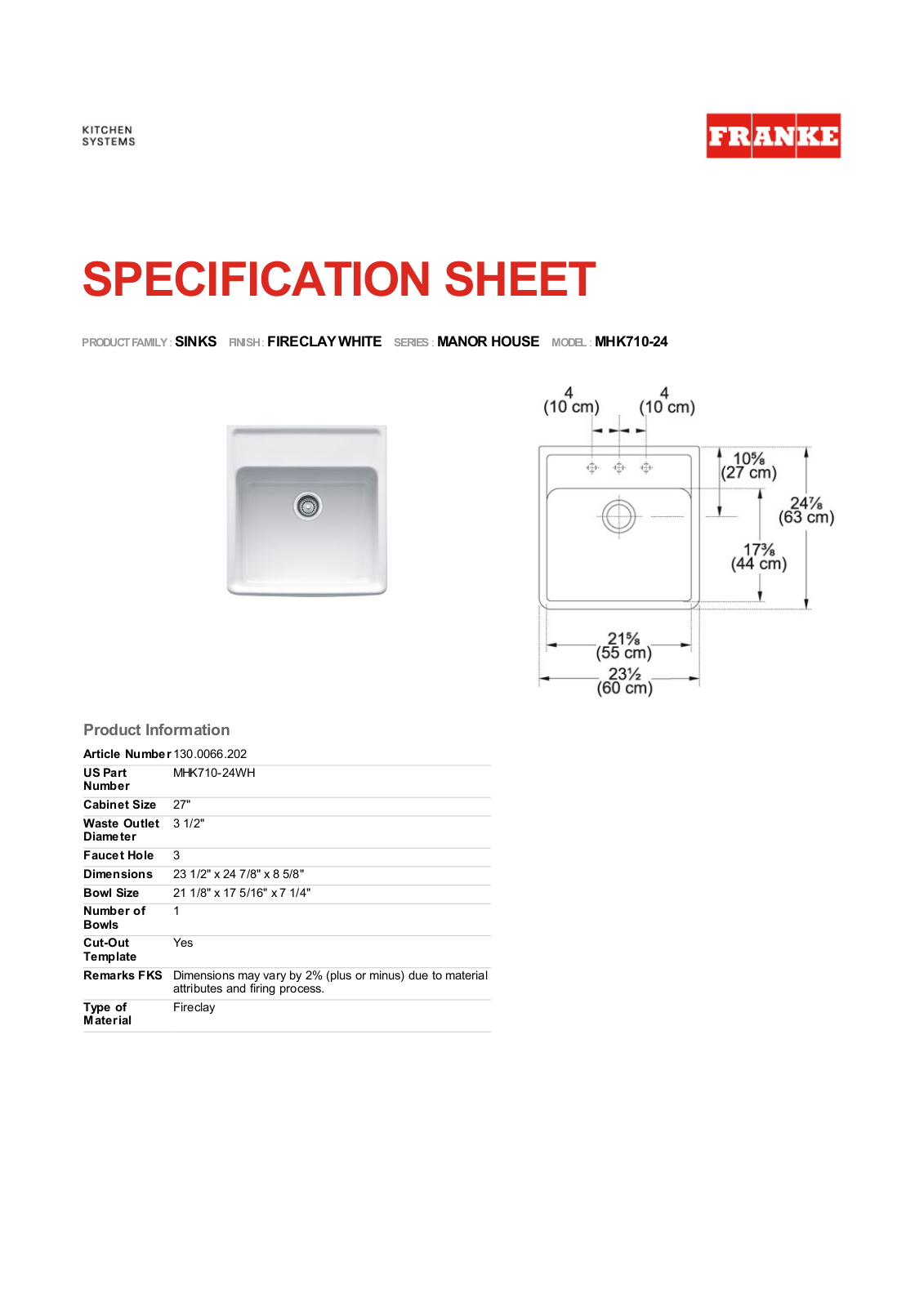 Franke Foodservice MHK710-24 User Manual