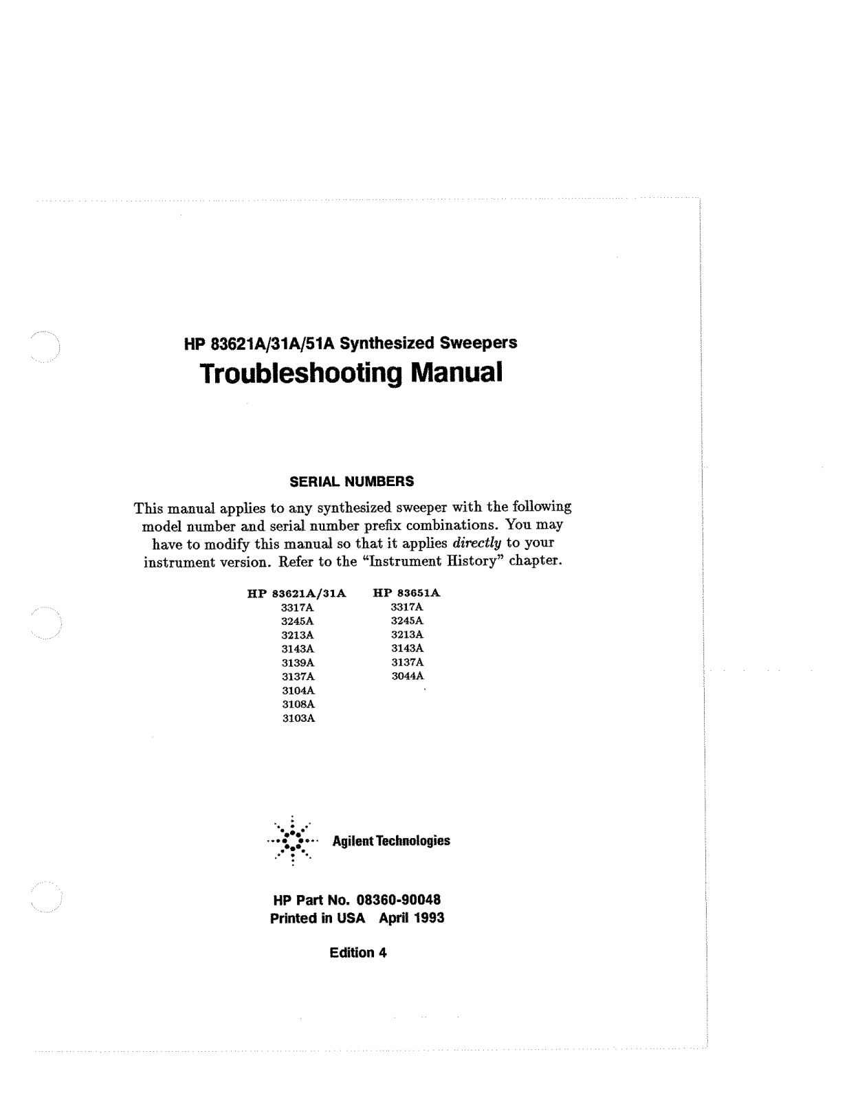 Agilent Technologies 51A, 31A, HP 83621A User Manual