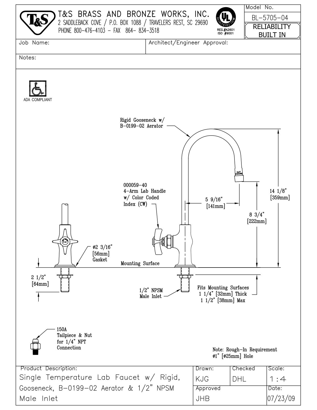 T & S Brass & Bronze Works BL-5705-04 General Manual