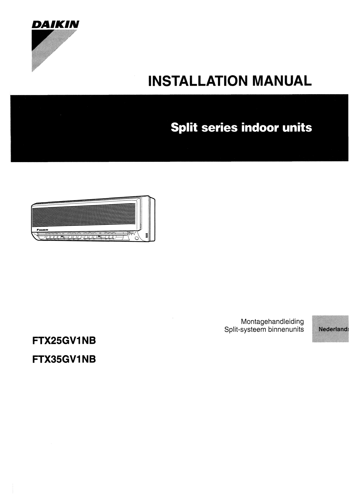 Daikin FTX25GV1NB, FTX35GV1NB Installation manuals