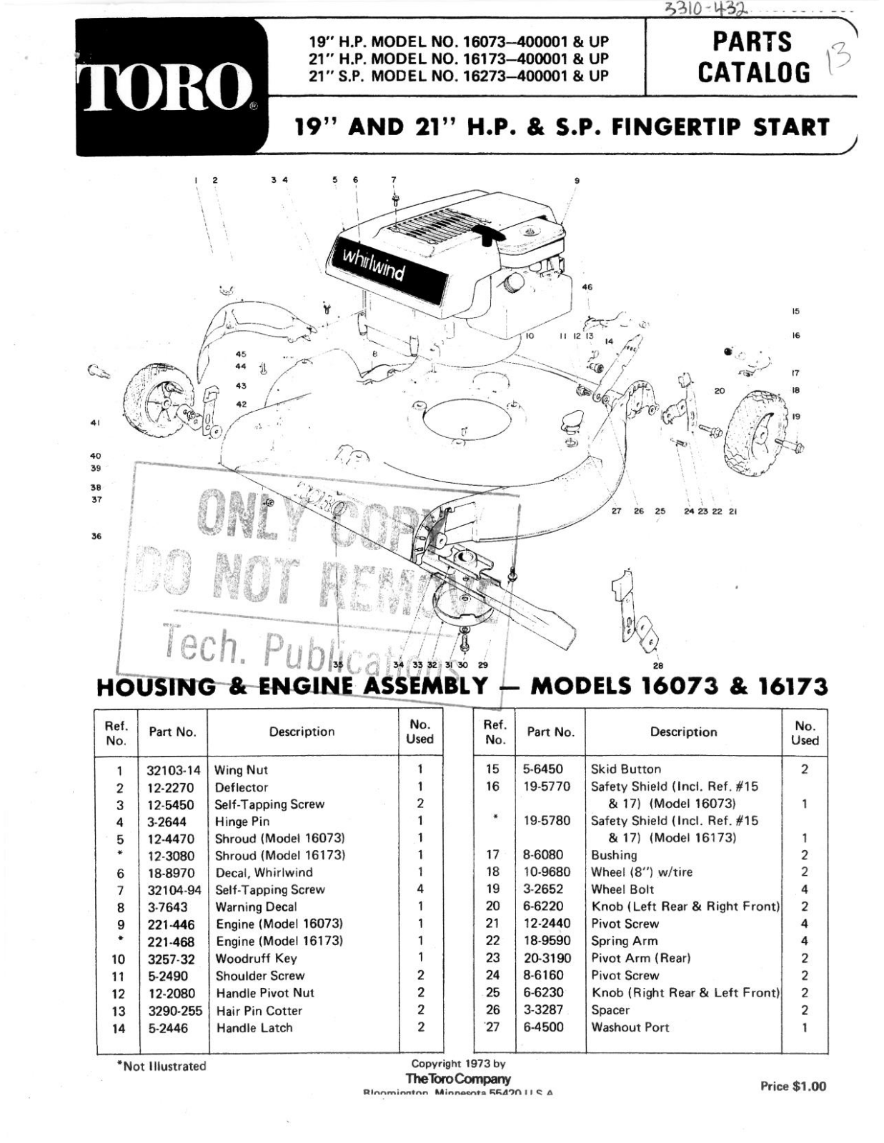 Toro 16073, 16173, 16273 Parts Catalogue