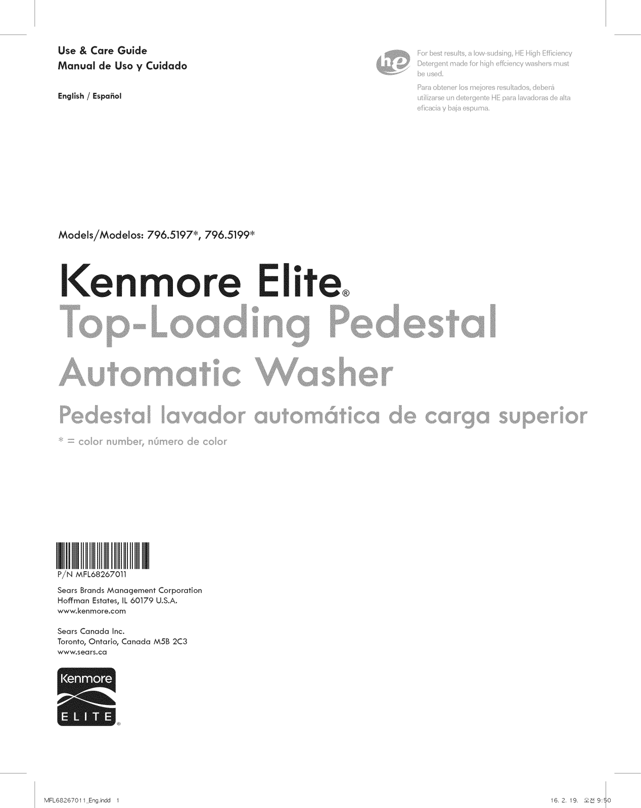Kenmore Elite 79651993610, 79651992610, 79651973610, 79651972610 Owner’s Manual