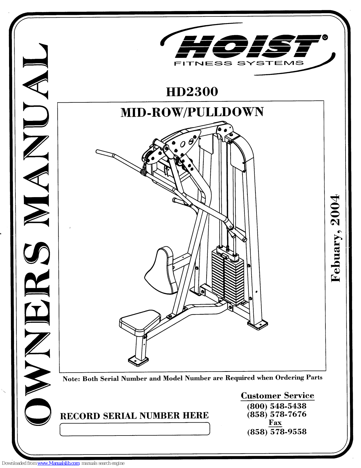 Hoist Fitness HD2300 Owner's Manual