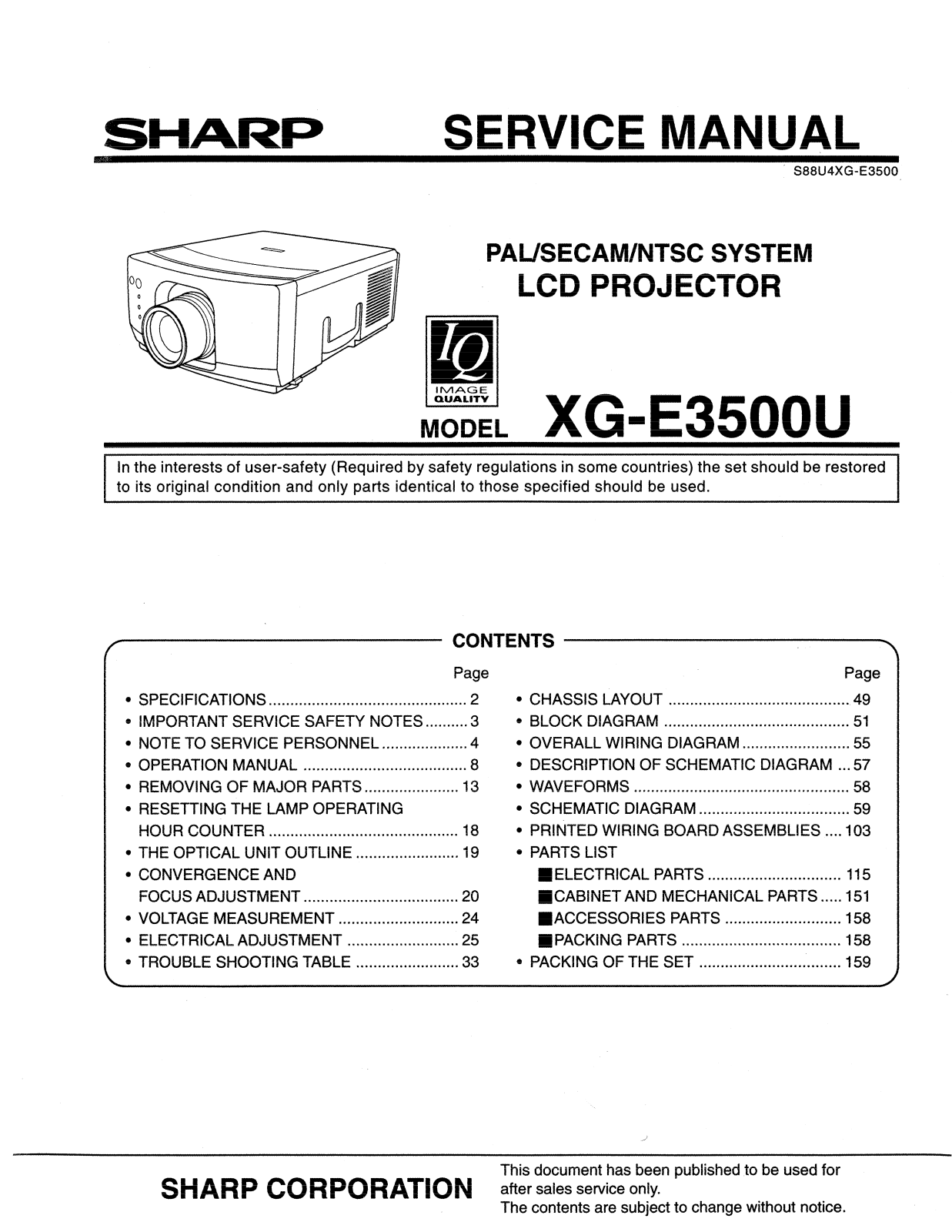 Sharp XG-E3500, XG-E35OOU Service Manual - ManualMachine.com
