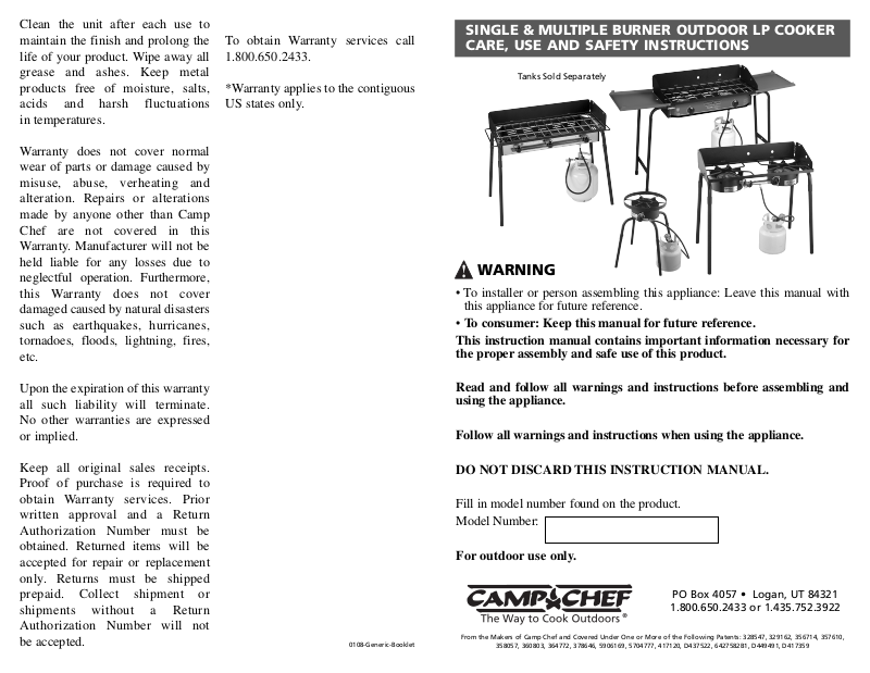 Camp Chef TB90LWG User Manual