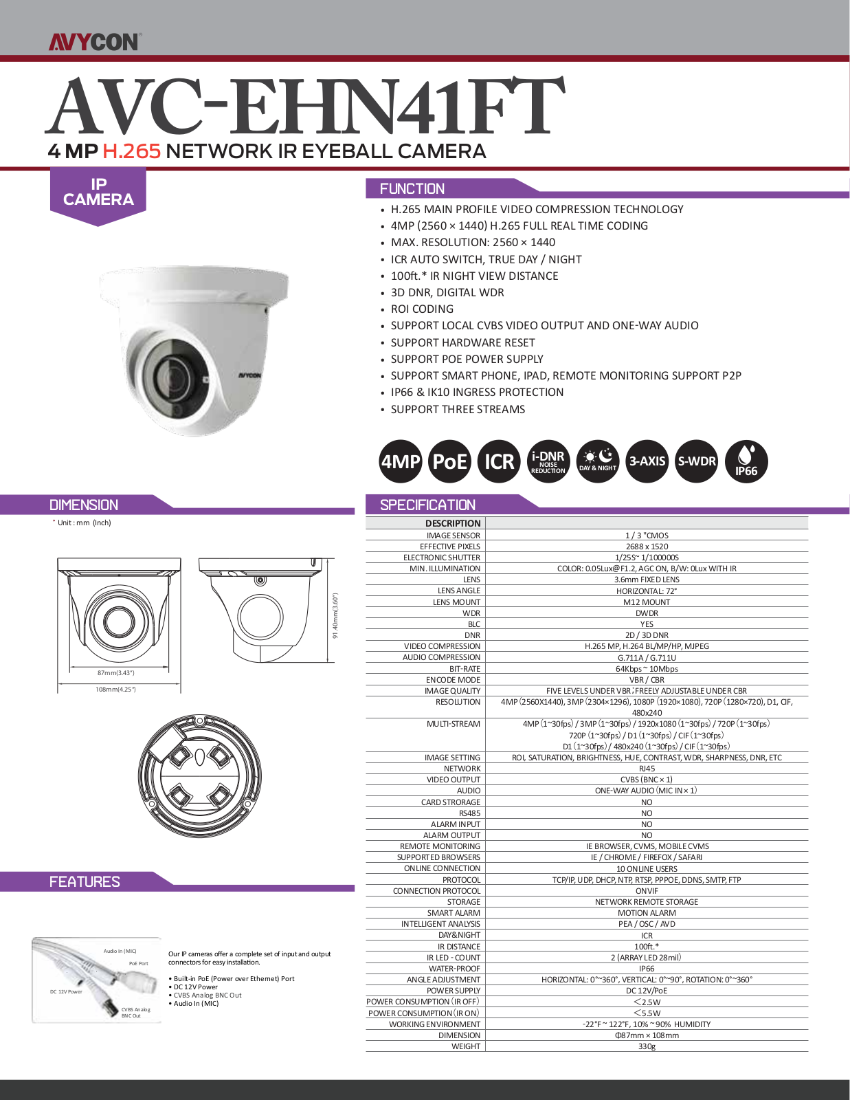 Avycon AVK-HN41E4-2T, AVK-HN41E6-4T Specsheet