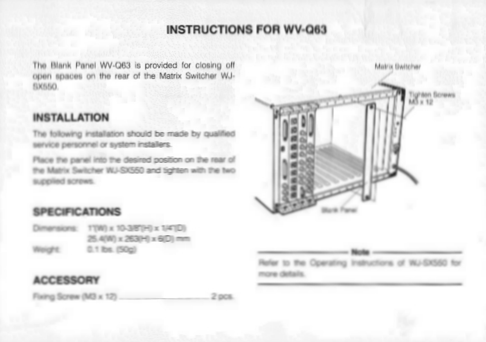Panasonic WV-Q63 User Manual