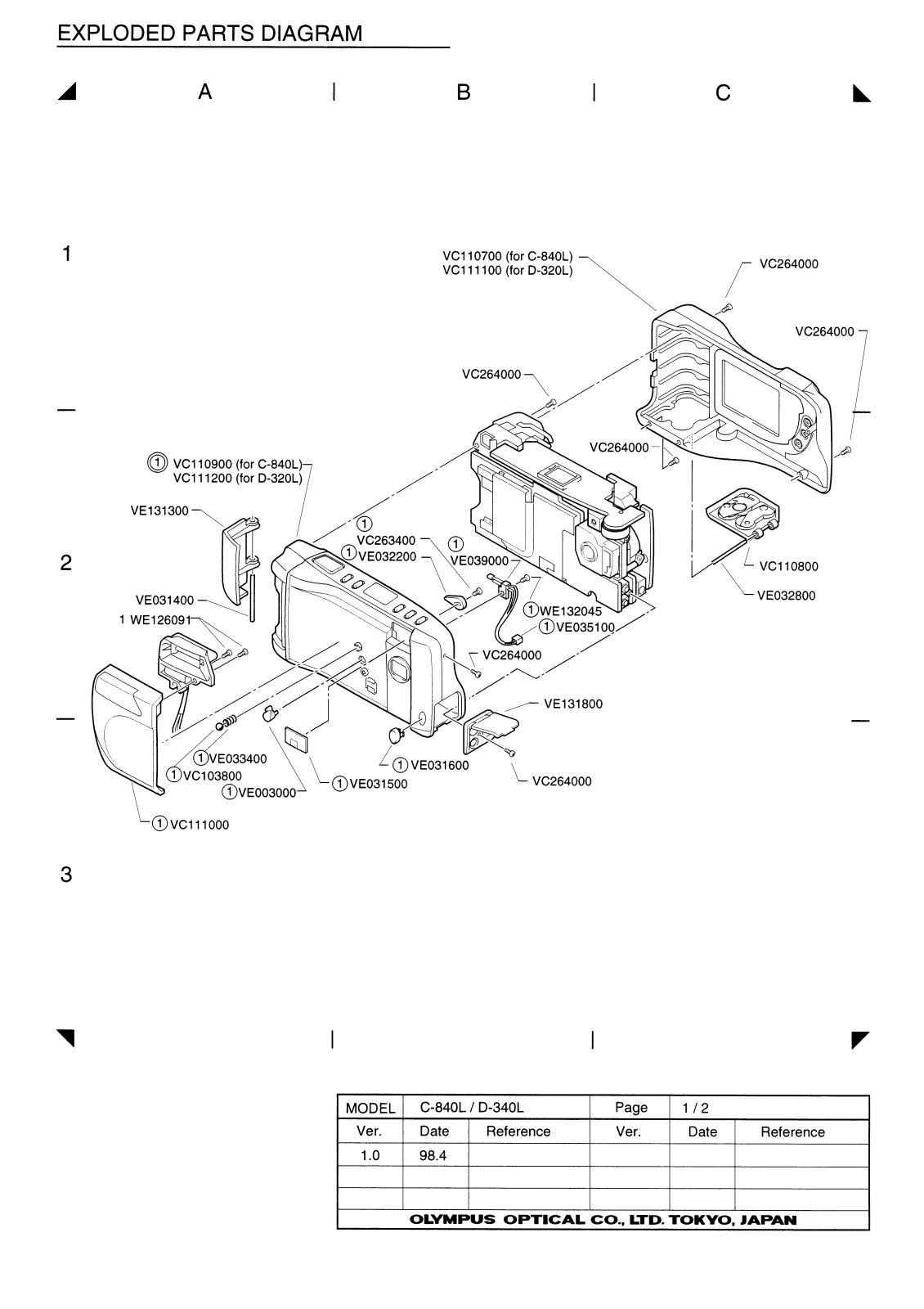 OLYMPUS C-840L Parts List