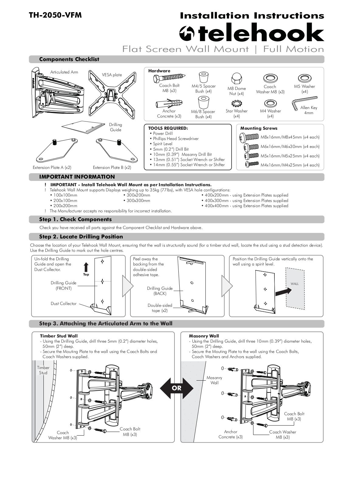 Telehook TH-2050-VFM Installation Instructions Manual